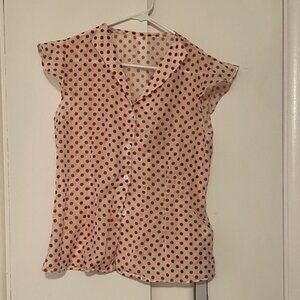 Retro Stage Red Polka Dot Cap Sleeve Blouse women’s large - NWT